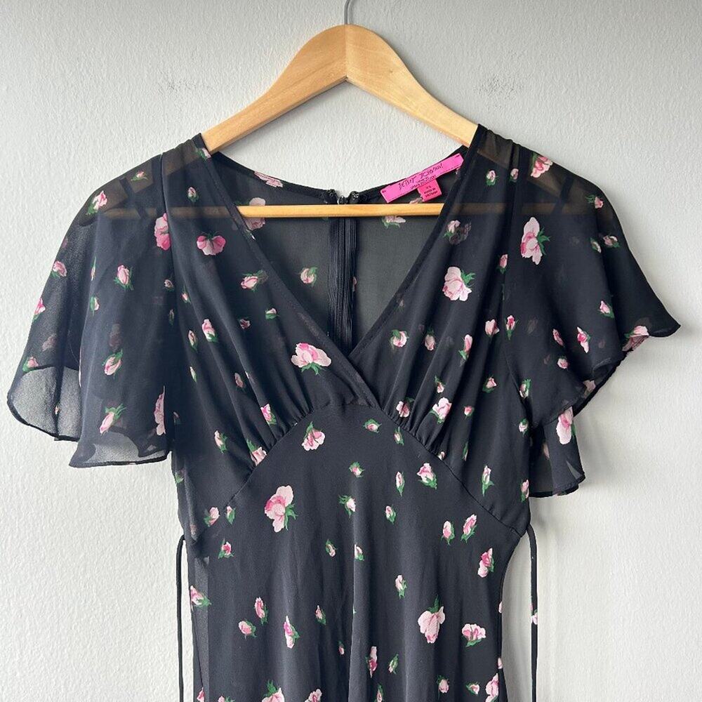 Betsey Johnson X Urban Outfitters Black Floral Flutter Sleeve Maxi Dress Size 4 - Picture 4 of 10